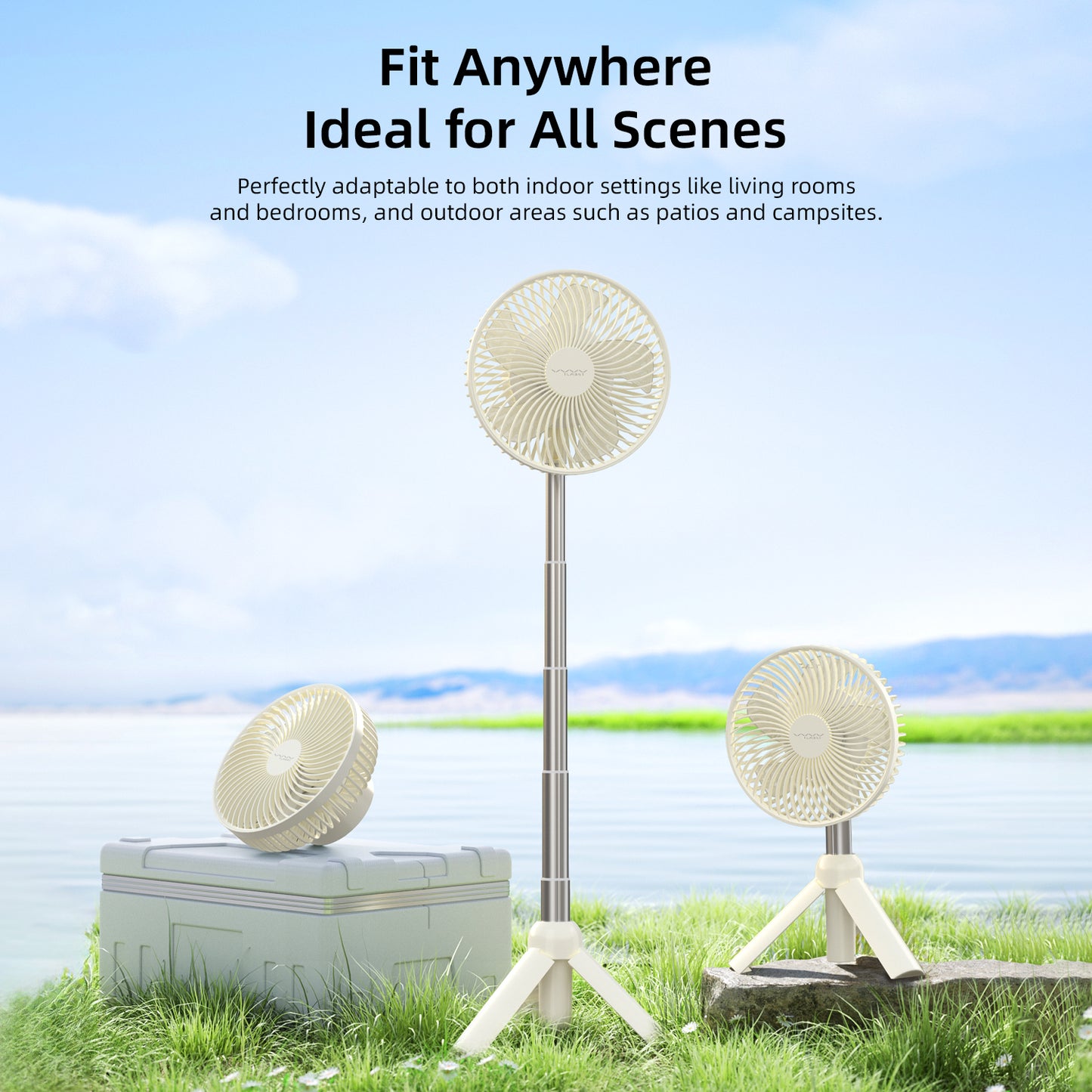 Vyvylabs D09 Multi-functional Camping Tripod Fan with LED & Hooks