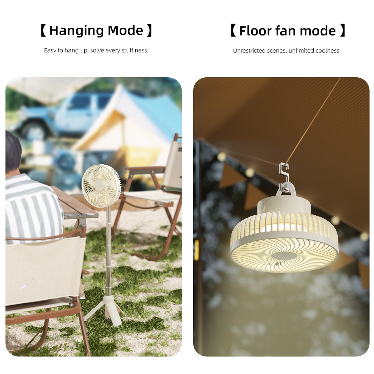Vyvylabs D09 Multi-functional Camping Tripod Fan with LED & Hooks