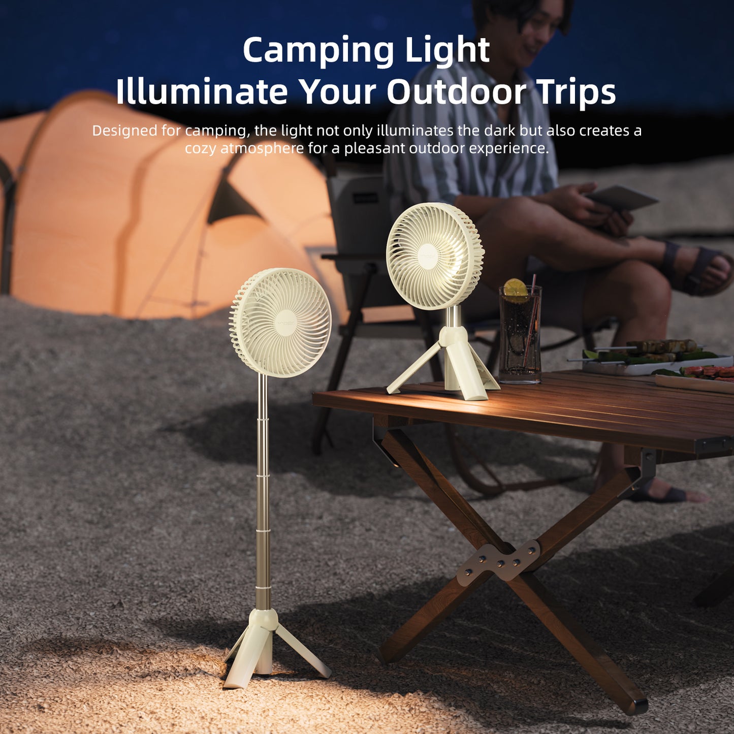 Vyvylabs D09 Multi-functional Camping Tripod Fan with LED & Hooks